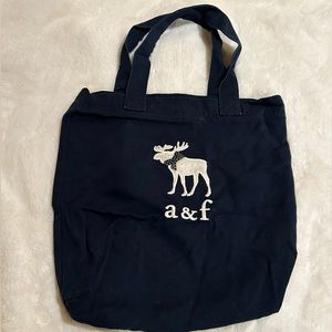 Navy Blue Y2K Abercrombie and Fitch Tote Bag with Stitched Logo